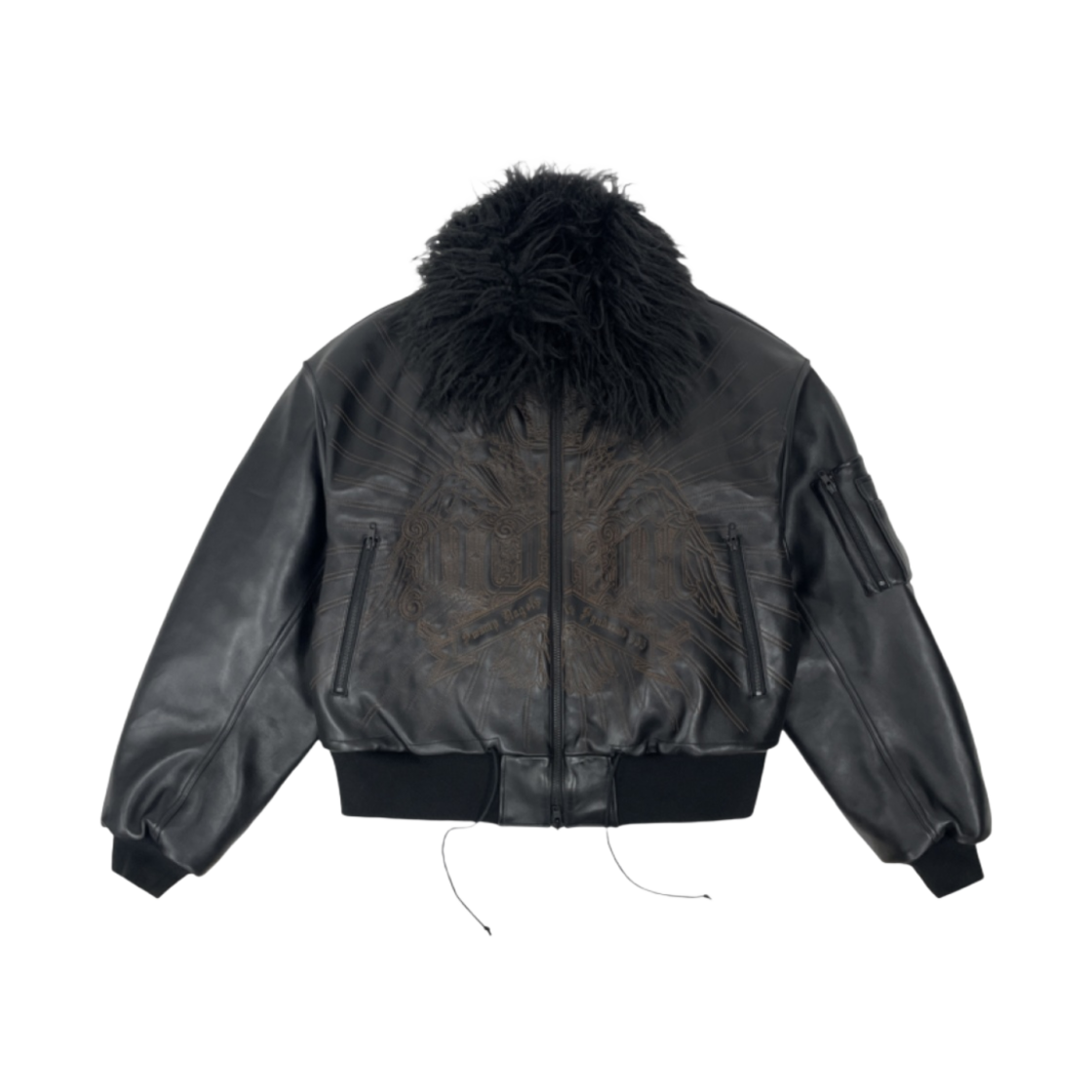 - Project G/R x MFM333. Faux Leather Detachable Fur Fringe Bomber Jacket Black