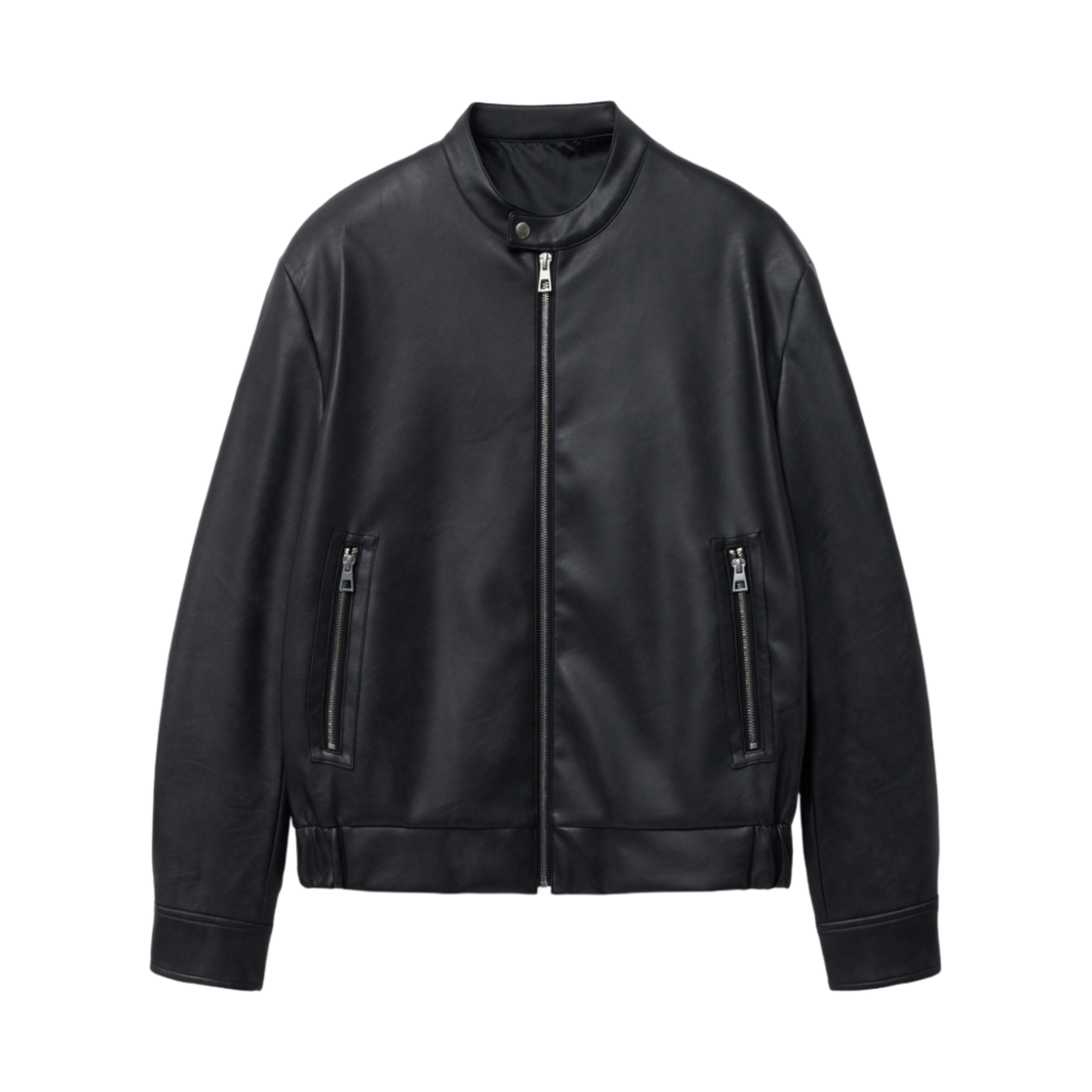 티엔지티 세미오버핏 인조가죽 바이크 점퍼 블랙