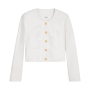 (W) Celine Cropped Jacket With Pure Collar in Soft Lambskin Optic White