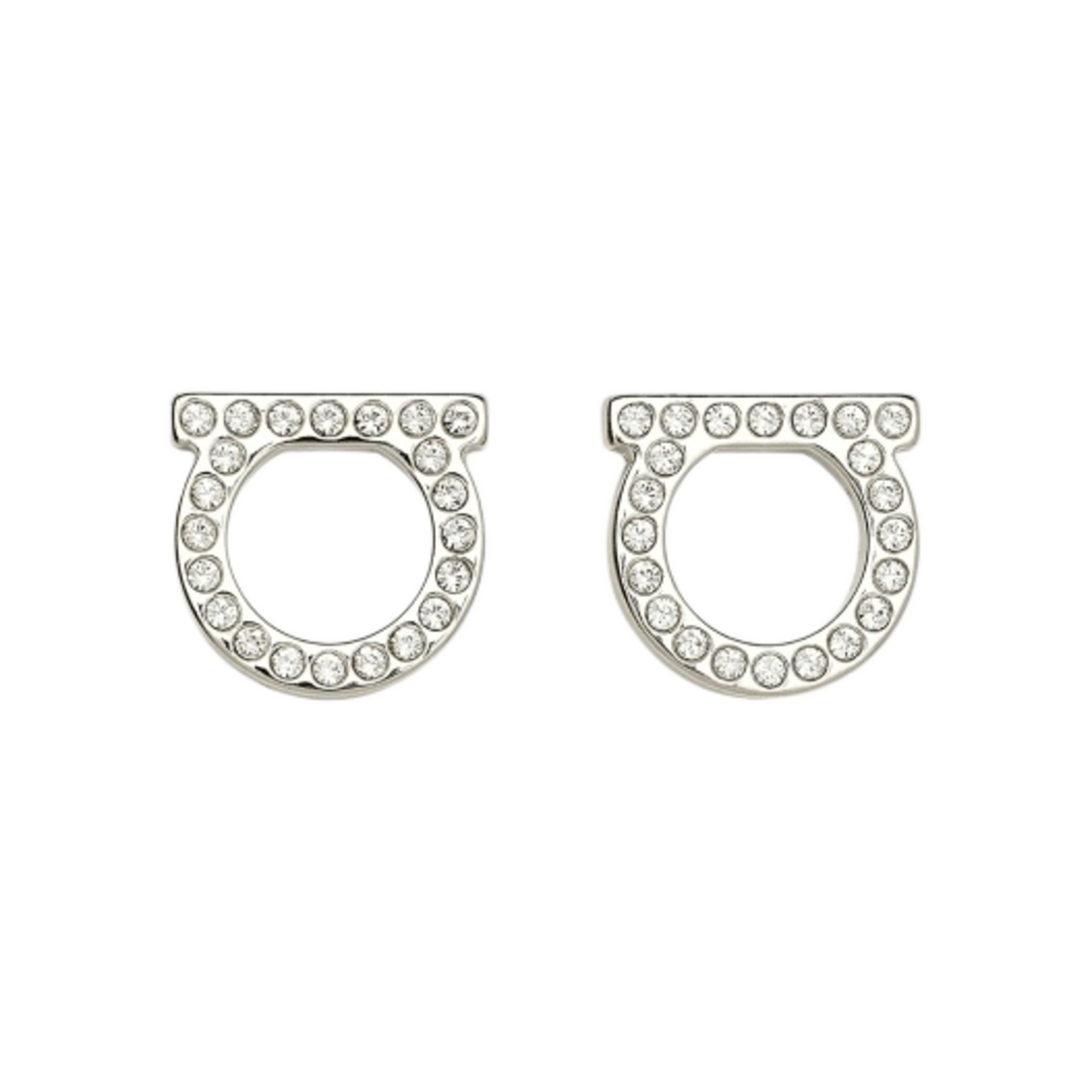 (W) 페라가모 간치니 크리스탈 라지 이어링 브래스 글래스 & 팔라듐((W) Ferragamo Gancini Crystals Large Earrings Brass Glass & Palladium)