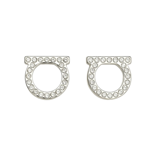 760122-696574 (W) Ferragamo Gancini Crystals Large Earrings Brass Glass & Palladium