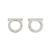 (W) Ferragamo Gancini Crystals Large Earrings Brass Glass & Palladium