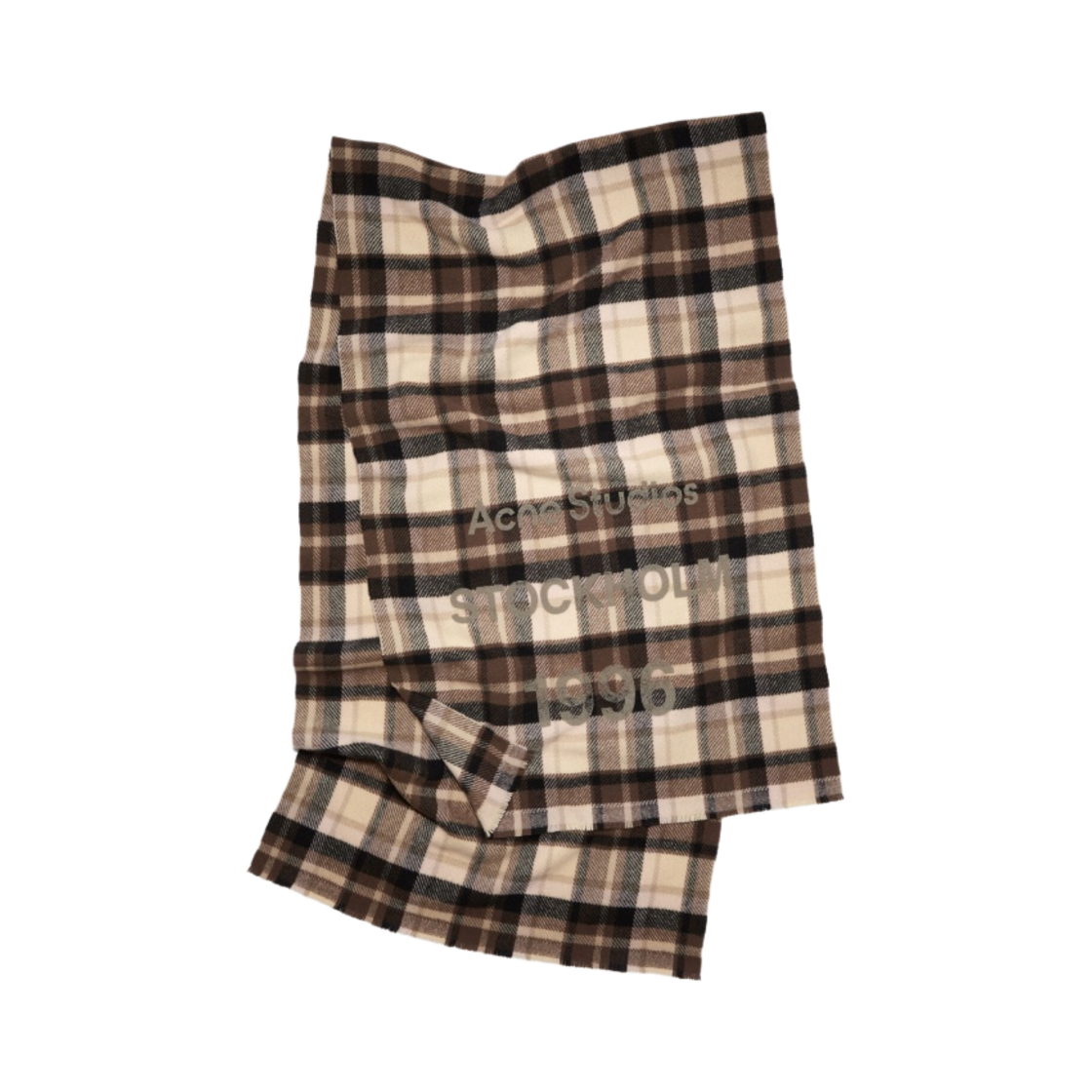 아크네 스튜디오 울 로고 프린트 체크 머플러 브라운 베이지(Acne Studios Wool Logo Print Checked Muffler Brown Beige) - 1