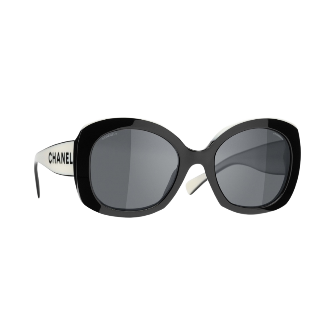샤넬 스퀘어 선글라스 아세테이트 & 블랙 화이트 프레임 그레이 렌즈(Chanel Square Sunglasses Acetate & Black White Frame Grey Lenses) - 2