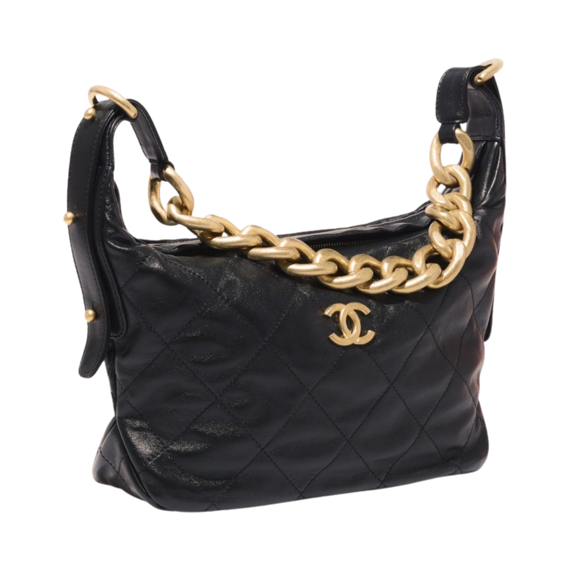 샤넬 호보 핸드백 카프스킨 & 골드 메탈 블랙(Chanel Hobo Handbag Calfskin & Gold Black) - 2