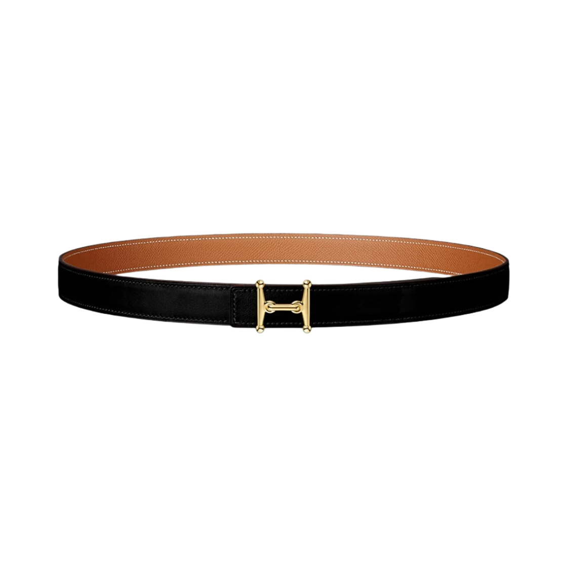 (W) 에르메스 모스 H 벨트 버클 & 리버서블 가죽 스트랩 24mm & 골드 누아 골드((W) Hermes Mors H Belt Buckle & Reversible Leather Strap 24mm & Gold Noir Gold) - 1