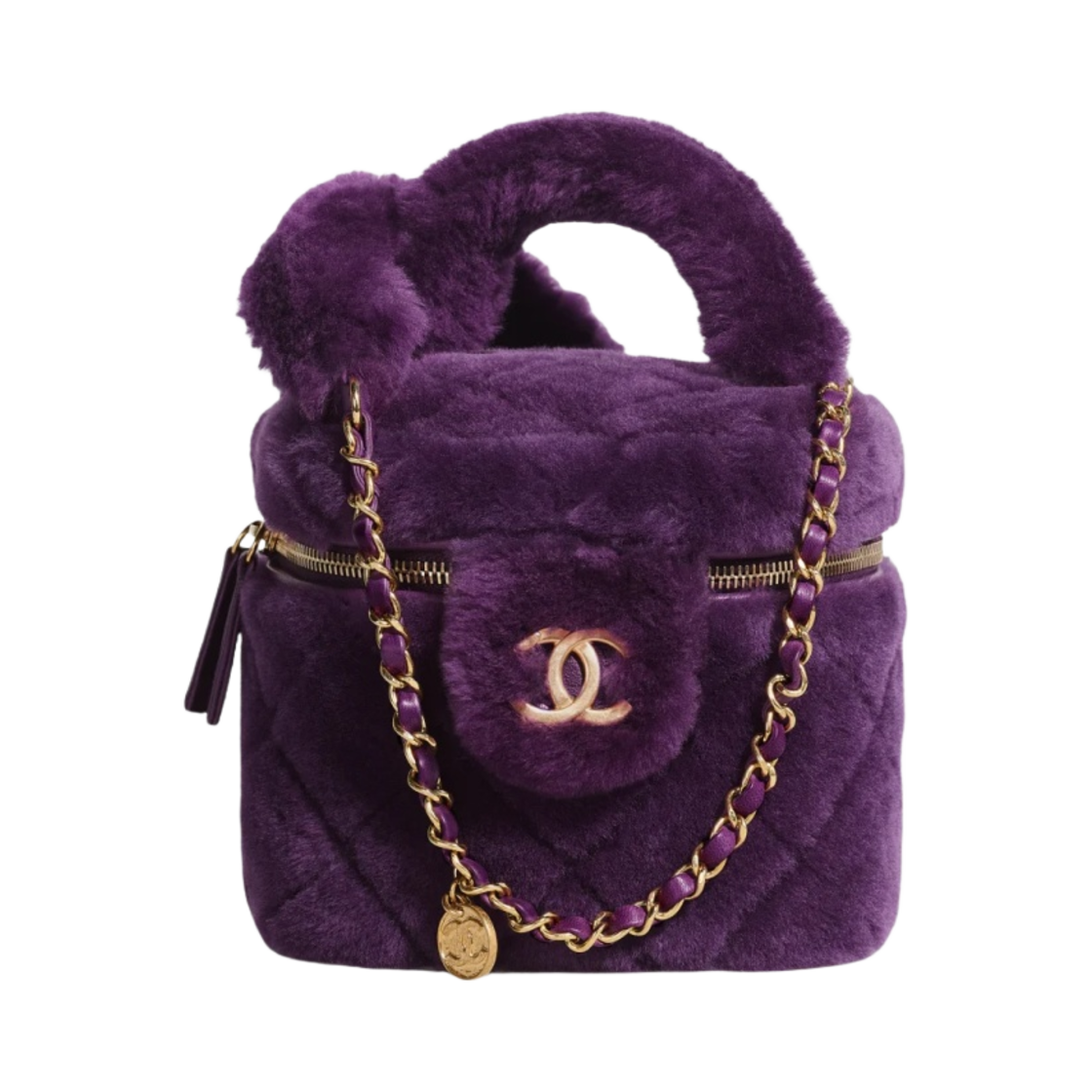 샤넬 스몰 코스메틱 케이스 시어링 램스킨 & 골드 메탈 퍼플(Chanel Small Vanity Case Shearling Lambskin & Gold Purple) - 1