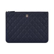 Chanel Medium Classic Pouch Grained Calfskin & Gold Navy Blue