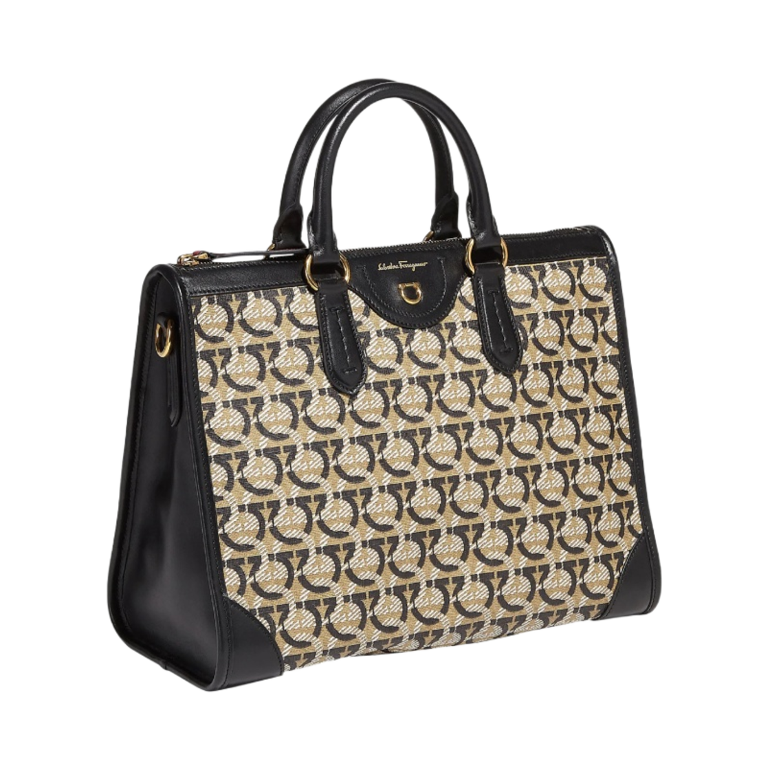 페라가모 로고 미디움 간치니 토트백 샌드 블랙 레드(Ferragamo Logo Medium Gancini Tote Bag Sand Black Red) - 2