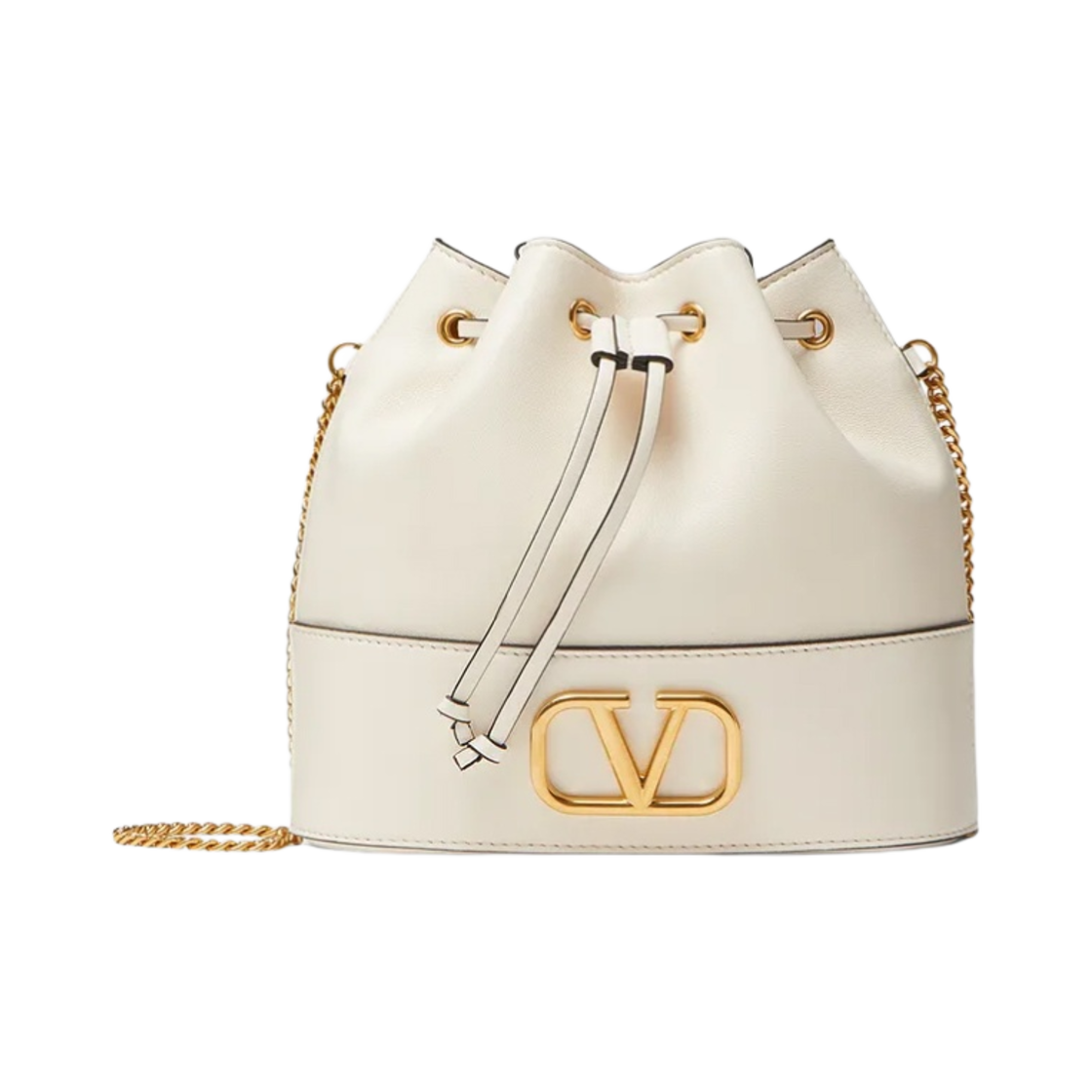 발렌티노 브이로고 시그니쳐 나파 체인 미니 버킷백 라이트 아이보리(Valentino Vlogo Signature Nappa Mini Bucket Bag with Chain Light Ivory)