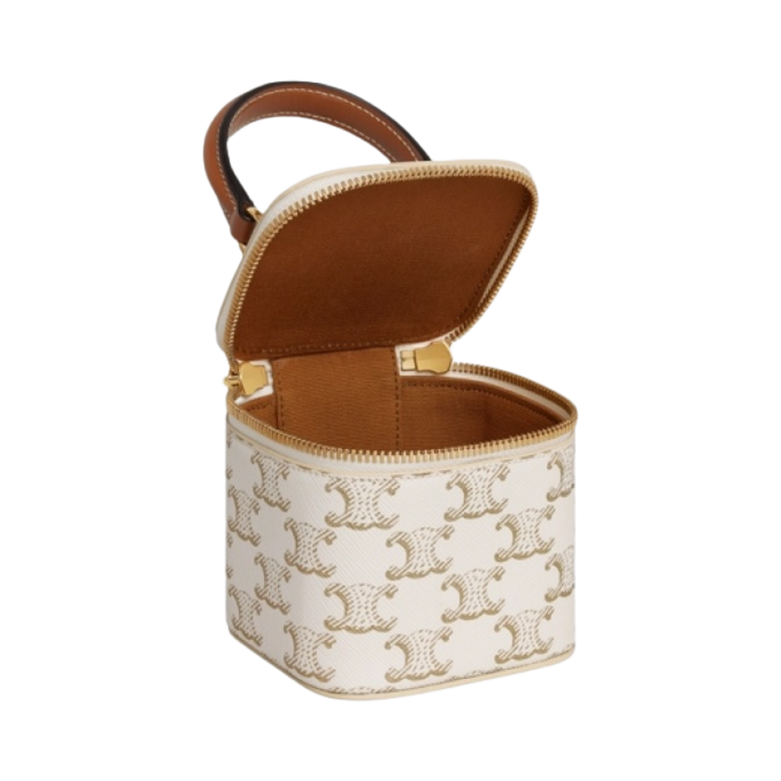 셀린느 트리옹프 캔버스 & 카프스킨 미니 베니티 케이스 화이트 탄(Celine Mini Vanity Case in Triomphe Canvas and Calfskin White Tan) - 4