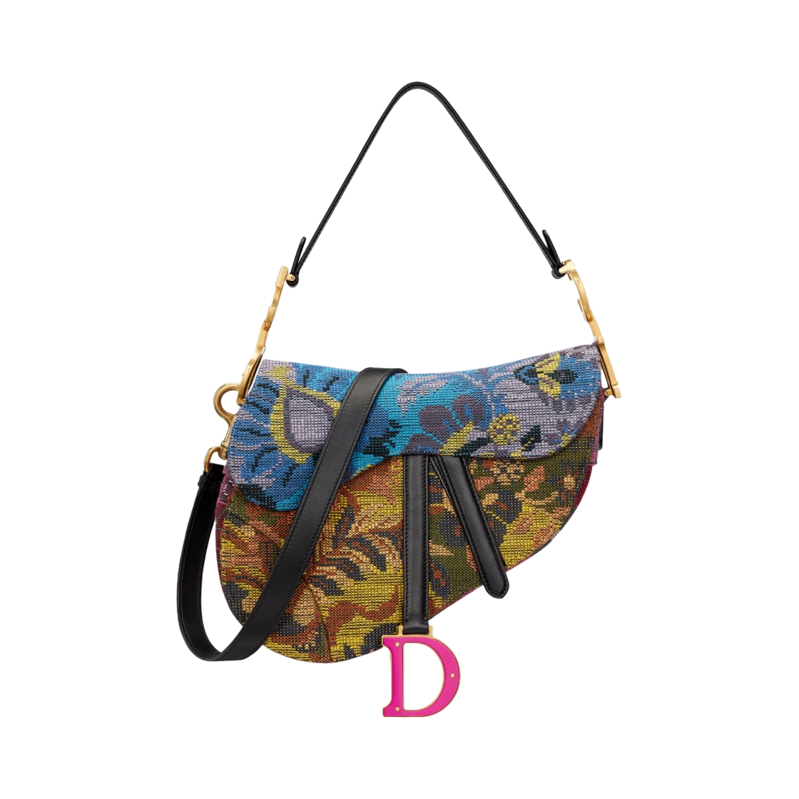 디올 새들 백 스트랩 멀티컬러 쟈뎅 인디엔 크로스 스티치 자수(Dior Saddle Bag Strap Multicolor Jardin Indien Cross Stitch Embroidery) - 1