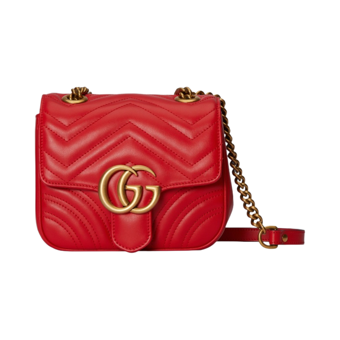 739682-AABZC-6832 Gucci GG Marmont Mini Shoulder Bag Red Leather