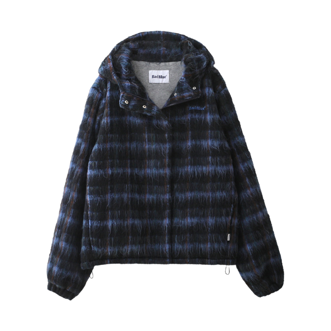 6902769 BadBlue Wool Check Hoodie Jacket Navy