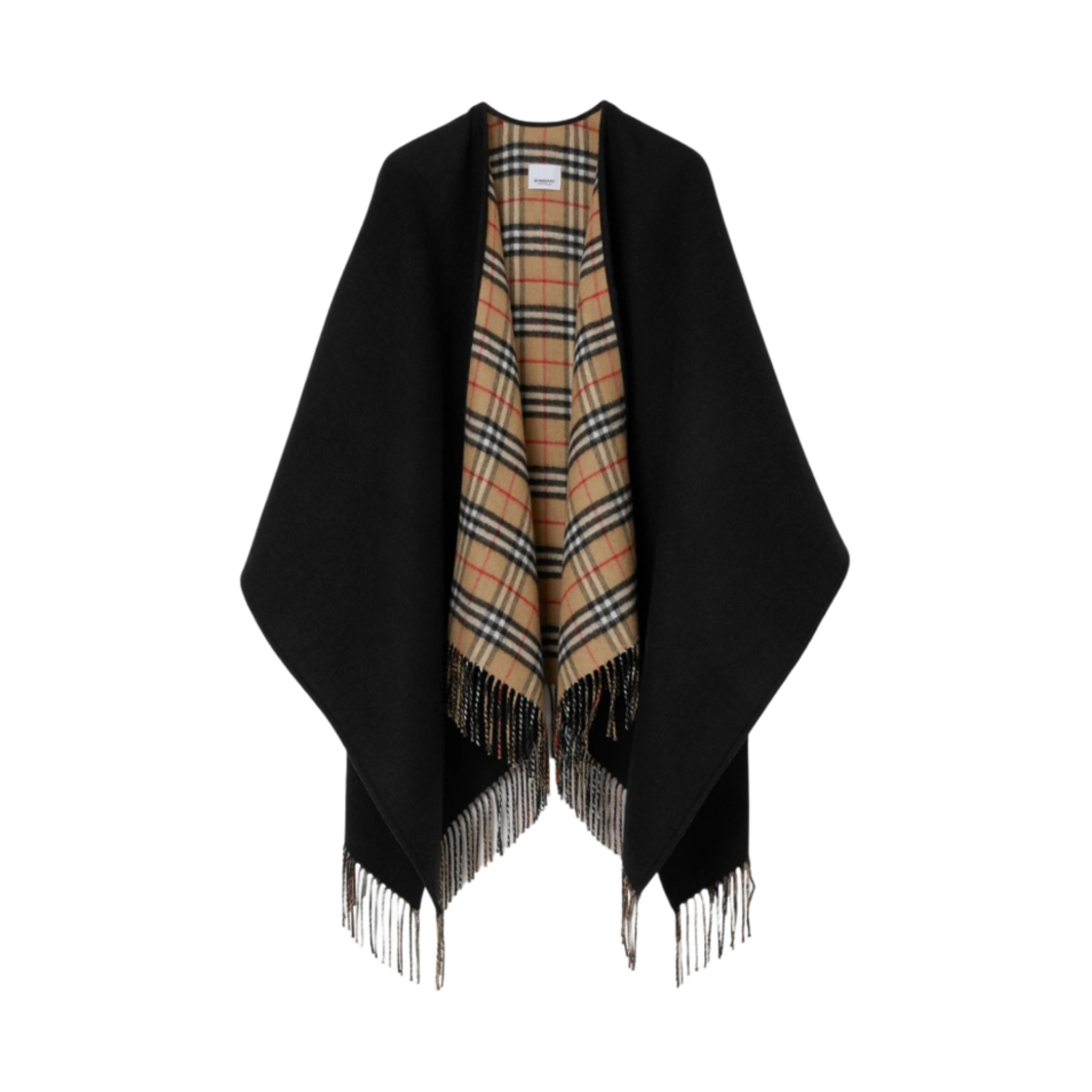 (W) 버버리 체크 울 리버시블 케이프 블랙((W) Burberry Check Wool Reversible Cape Black) - 1