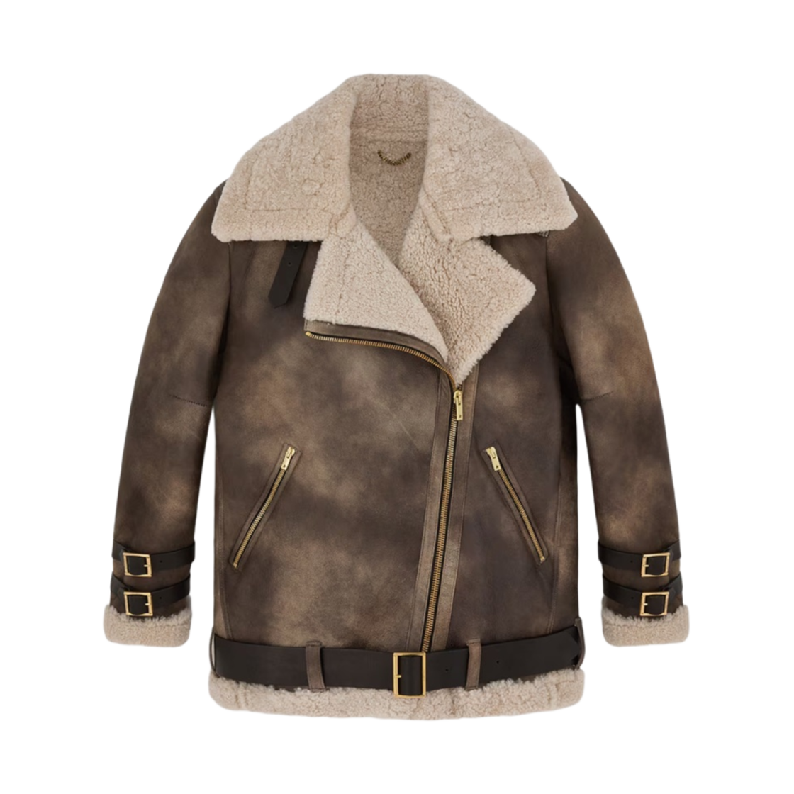 GWP00677-P000554-60100 (W) Golden Goose Leather Jacket with Shearling Collar Cream