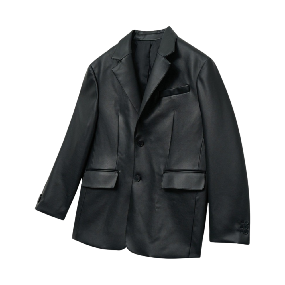 티엔지티 오버핏 페이크레더 자켓 블랙