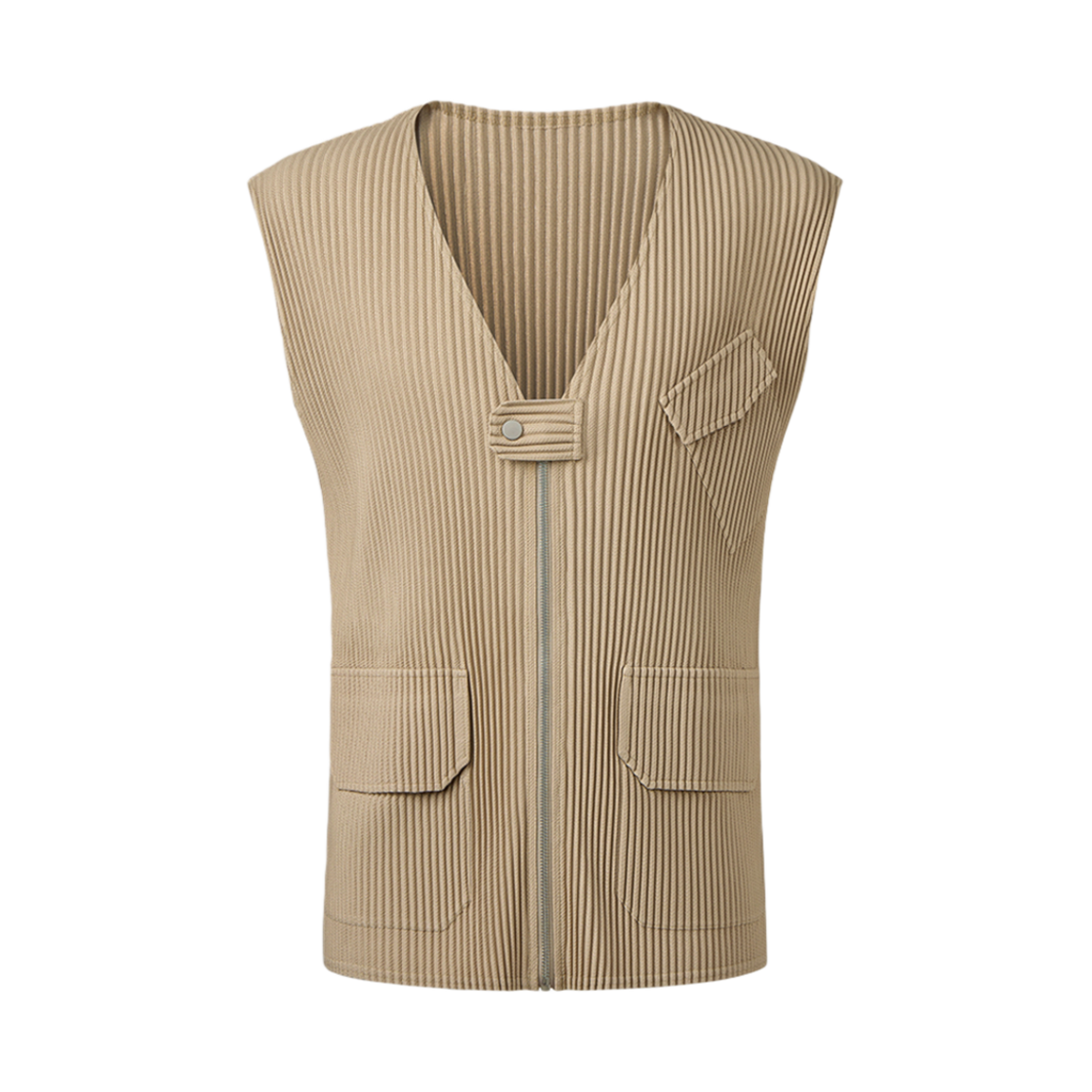 몽플리쎄 남성 유틸리티 아웃 포켓 플리츠 베스트 베이지(Monplisse Men Utility Out Pocket Pleats Vest Beige)