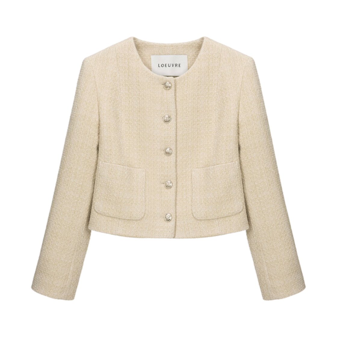 SW4AJ858-C2 (W) Loeuvre Round-Neck Tweed Blazer Butter Beige