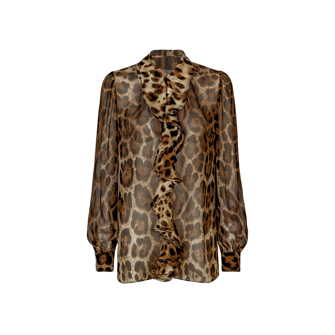 F5R16TIS1MNHY13M (W) Dolce & Gabbana Leopard Print Chiffon Shirt with Ruches Animal Print