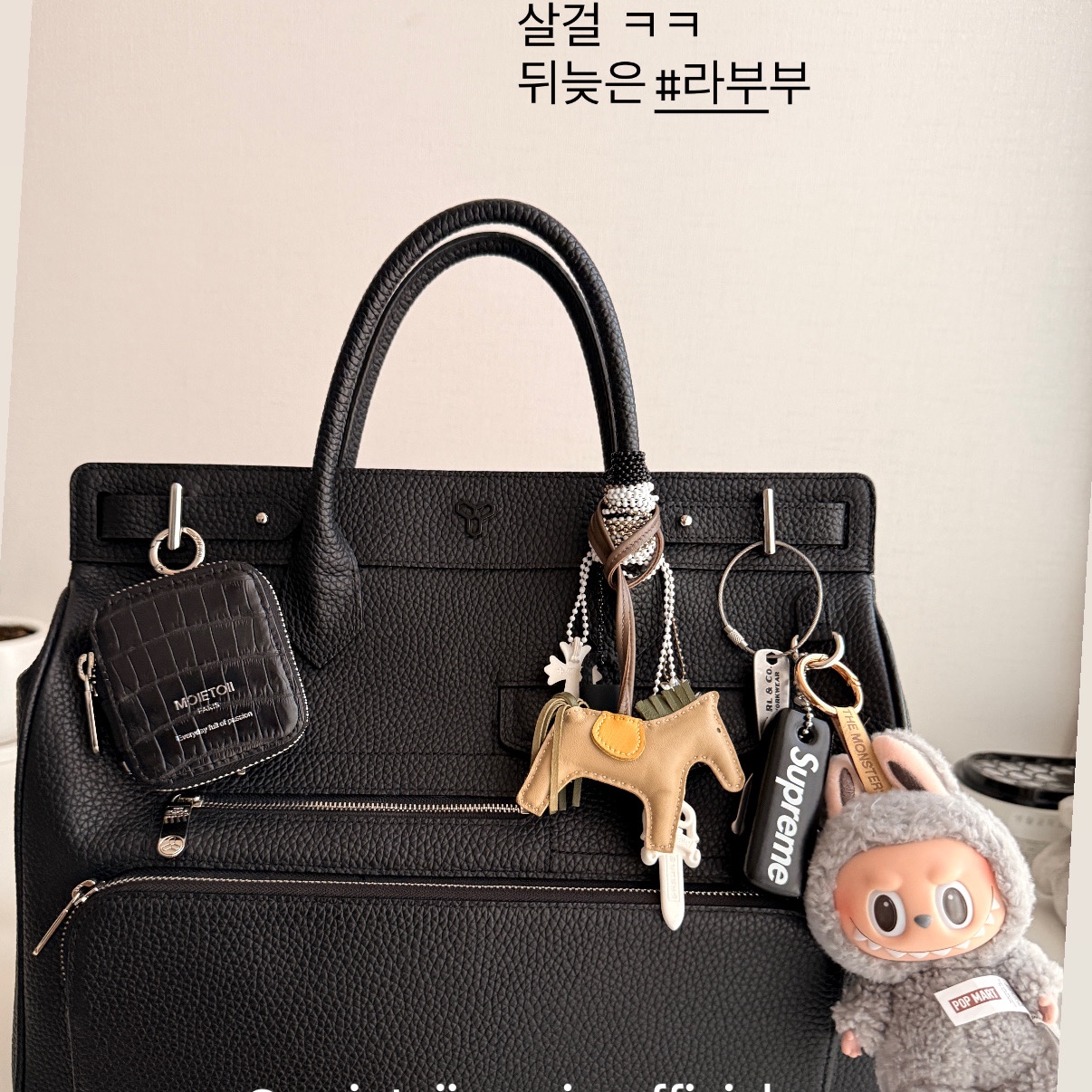 Pop Mart Labubu The Monsters Labubu Tasty Macarons Series Sesame Bean Keyring (Opened Case), Supreme Floating Keychain Black - 23FW 착용 스타일 - 2