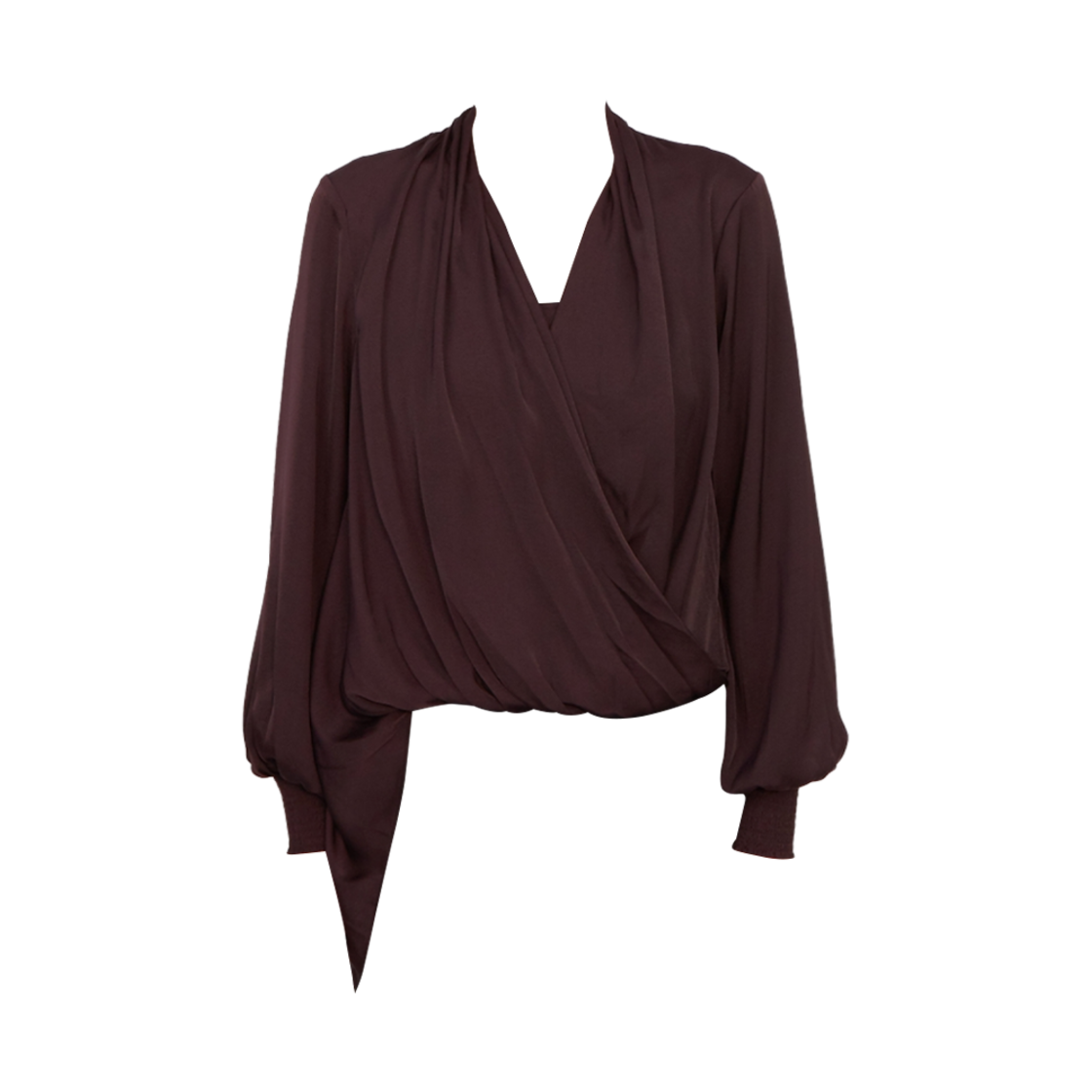 (W) 올 세인츠 아비 롱슬리브 드레이프 랩 오버 탑 포트 퍼플((W) All Saints Abi Long Sleeve Draped Wrap Over Top Port Purple)