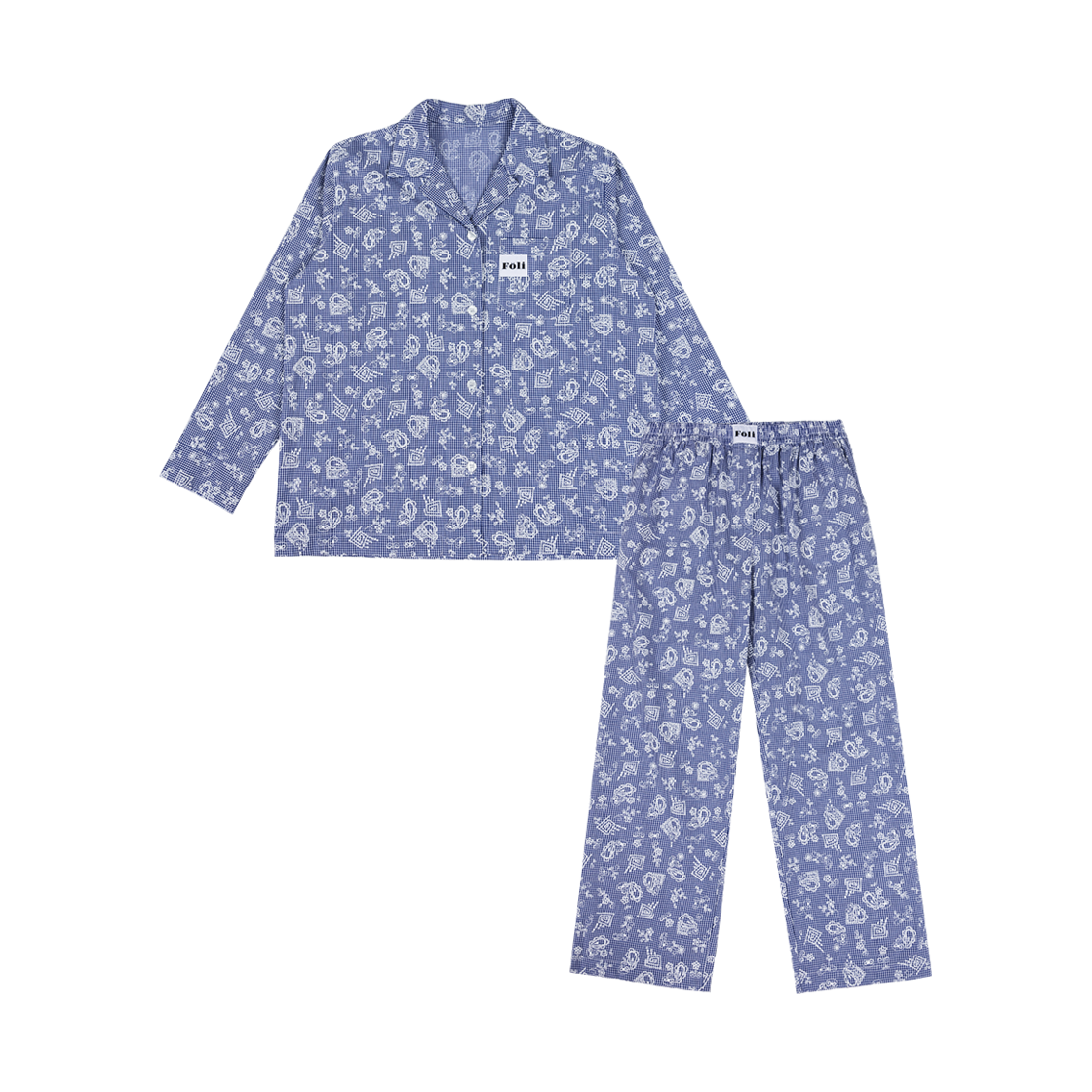 UNISEX ROMANTIC GINGHAM PJ SET BLUE Foli Unisex Romantic Gingham Pj Set Blue