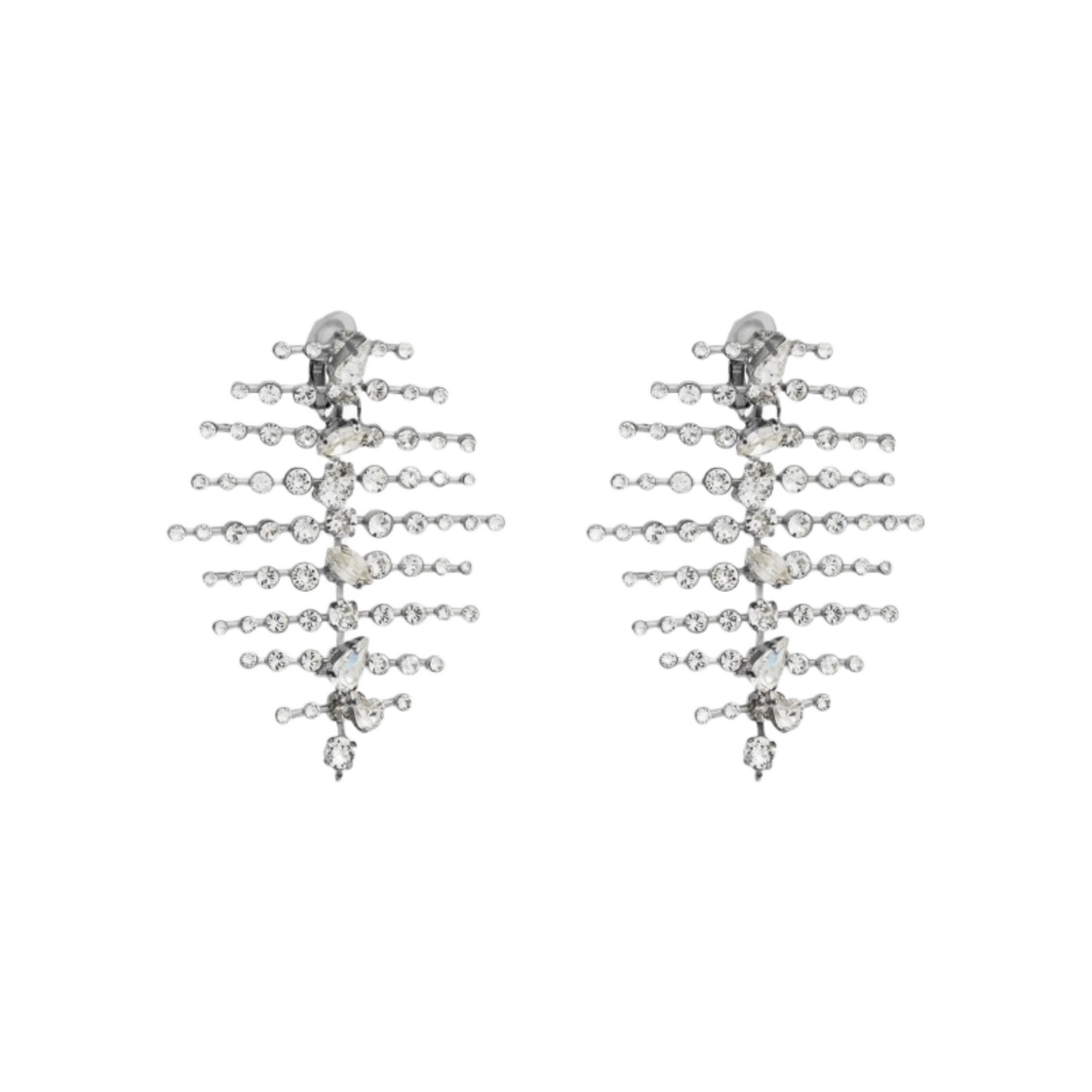 (W) 생로랑 라인스톤 피쉬 본 드롭 이어링 메탈 크리스탈 옥시다이즈드 실버((W) Saint Laurent Rhinestone Fish Bone Drop Earrings in Metal Crystal Oxidized Silver) - 1