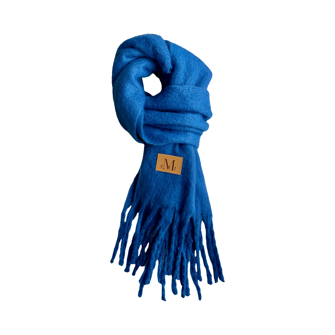 P00000IT_BL MUCENT Signature Muffler Brown Leather Patch Long Blue