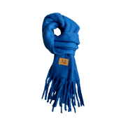 MUCENT Signature Muffler Brown Leather Patch Long Blue