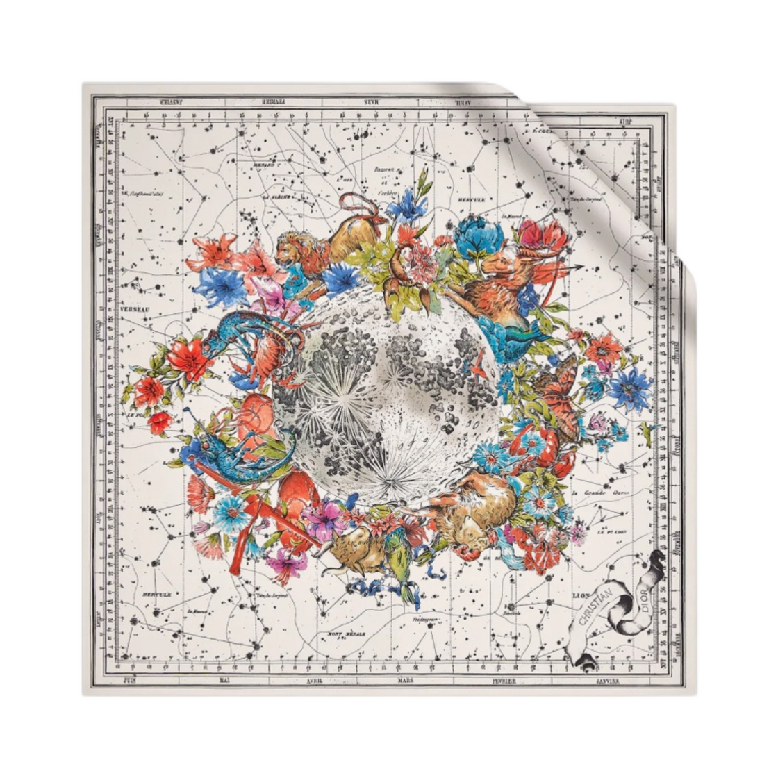 (W) 디올 조디악 90 스퀘어 스카프 화이트 실크 트윌((W) Dior Zodiac 90 Square Scarf White Silk Twill) - 1