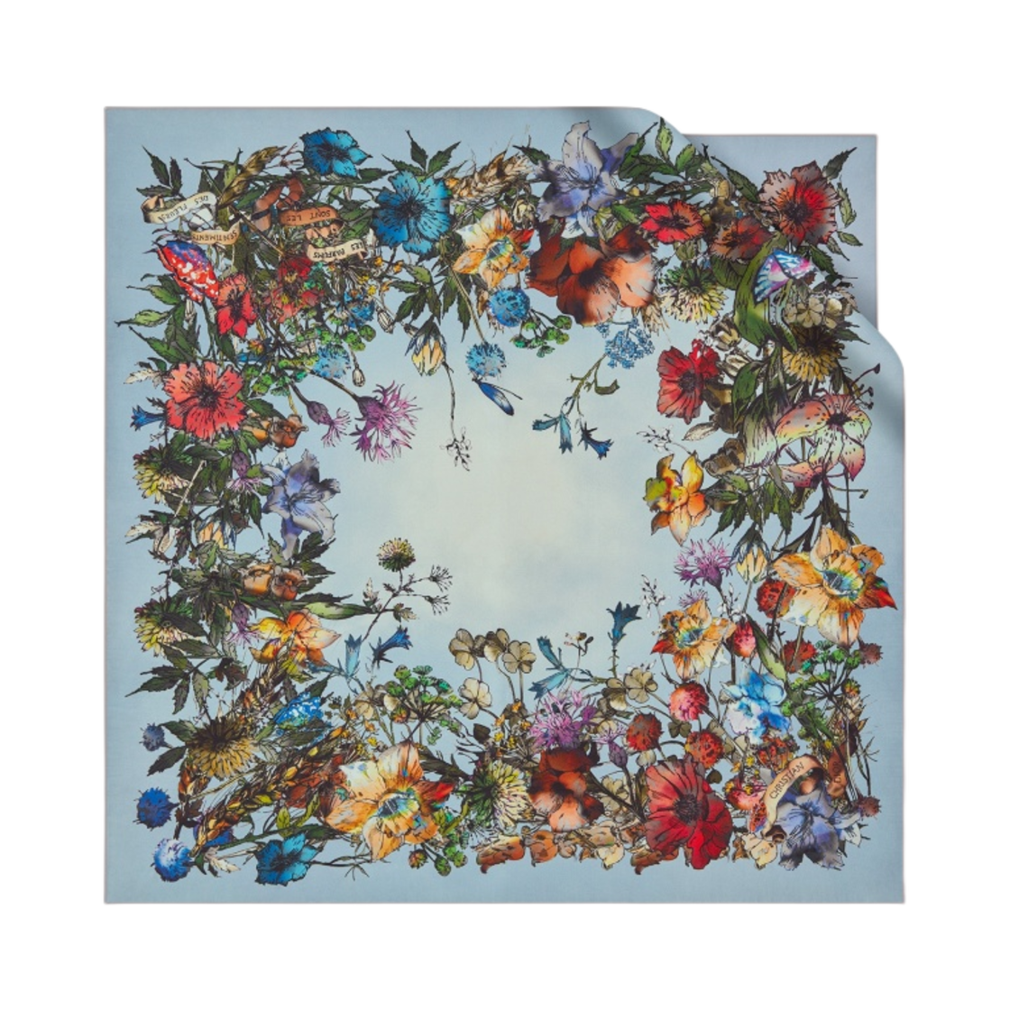 (W) 디올 D 밀레피오리 70 스퀘어 스카프 스카이 블루 실크 트윌((W) Dior D Millefiori 70 Square Scarf Sky Blue Silk Twill) - 1
