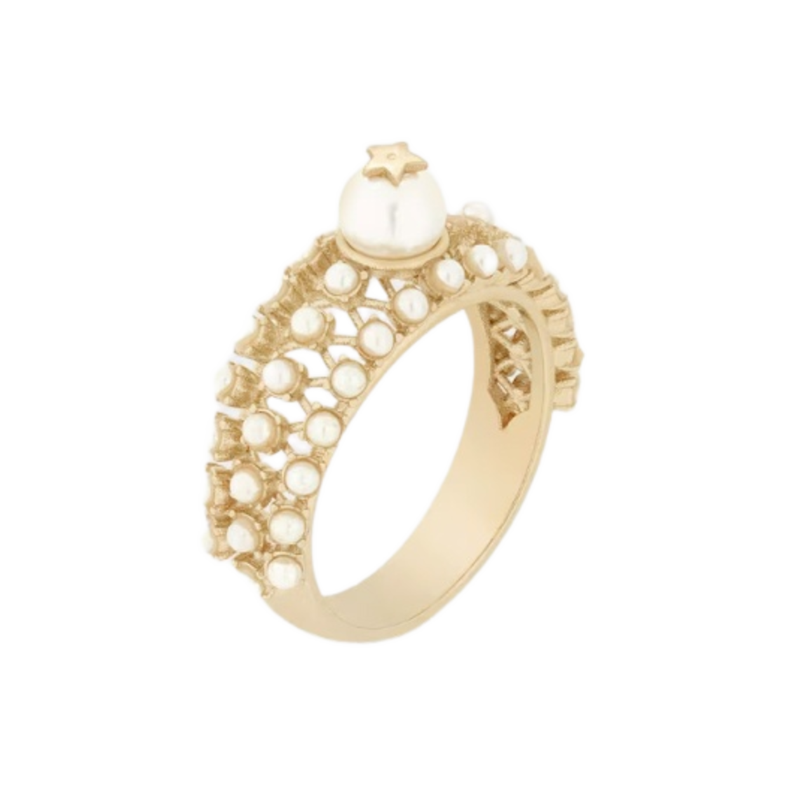 (W) 디올 D 르네상스 링 골드 피니쉬 메탈 화이트 레진 펄((W) Dior D-Renaissance Ring Gold Finish Metal White Resin Pearls) - 1