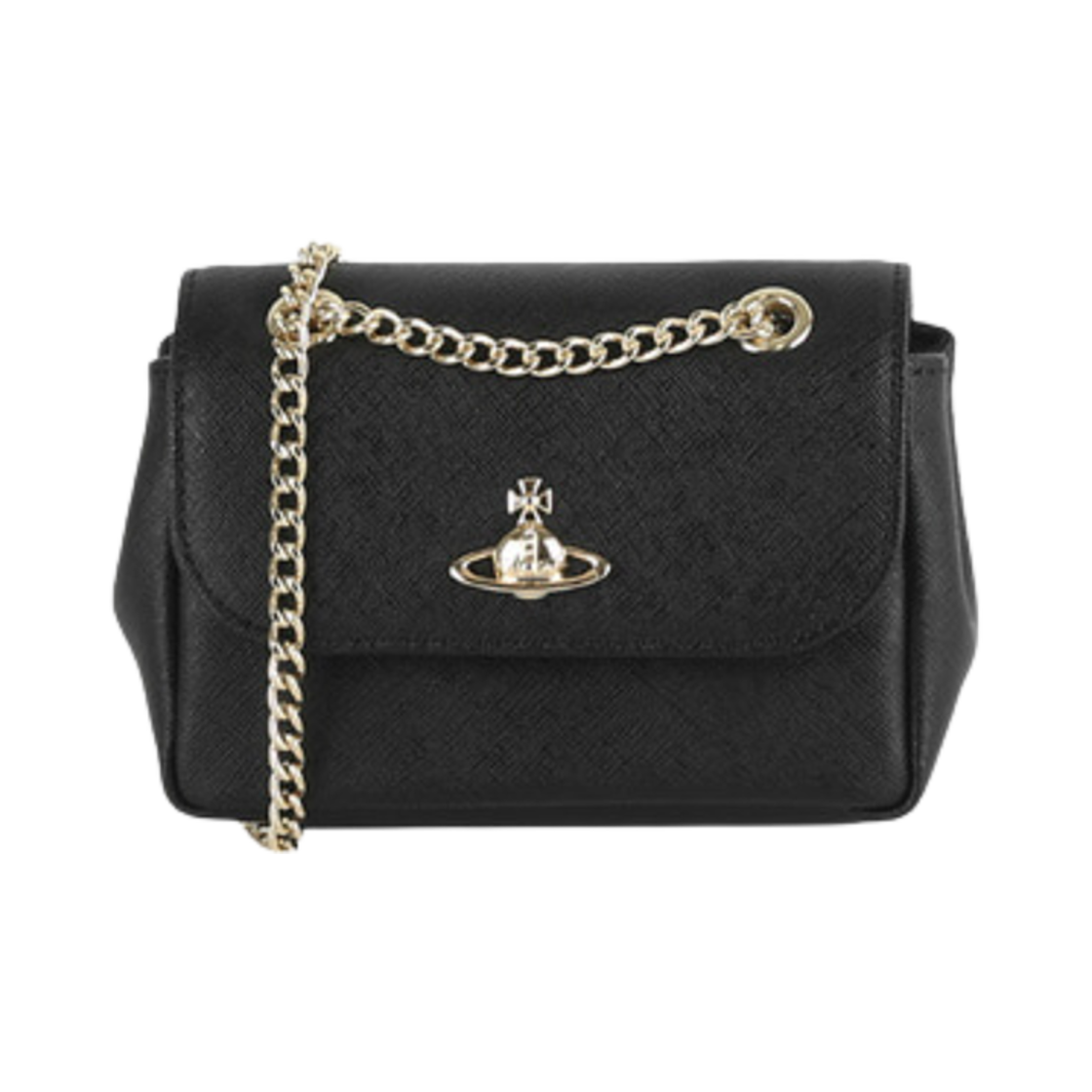 5C01000BW-S000B/S0021/L001/-N402 Vivienne Westwood Orb Logo Saffiano Small Crossbody Bag Black