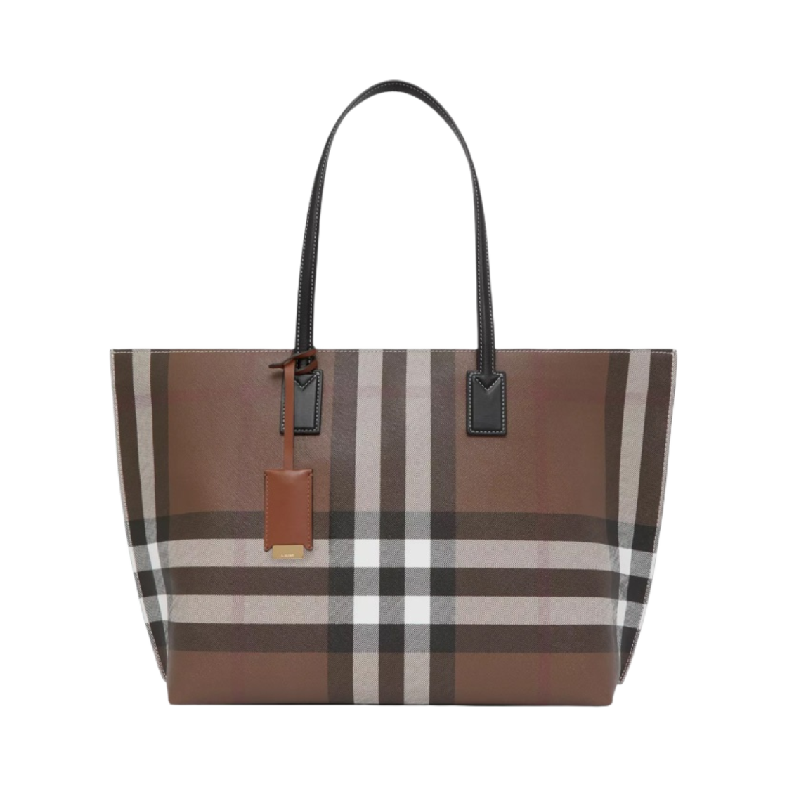 버버리 체크 레더 미디움 토트백 다크 버치 브라운(Burberry Check and Leather Medium Tote Bag Dark Birch Brown) - 1