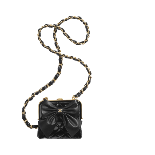 Chanel Clutch with Chain Patent Crumpled Lambskin Shiny Lambskin & Gold Black