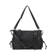 Fancy Club Belted Washing Leather Bag Black