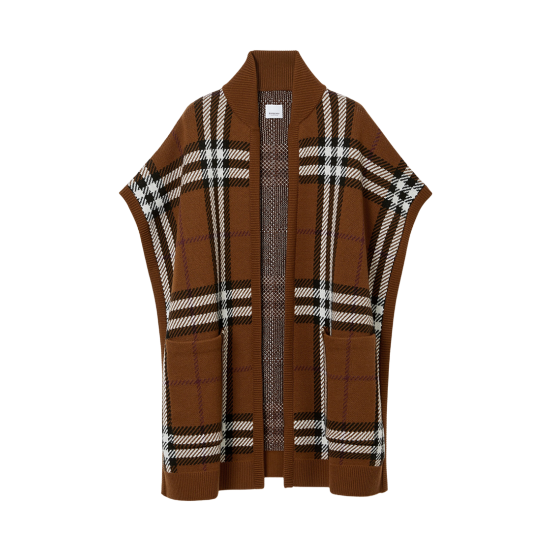 버버리 체크 울 자카드 케이프 다크 버치 브라운(Burberry Check Wool Jacquard Cape Dark Birch Brown) - 1