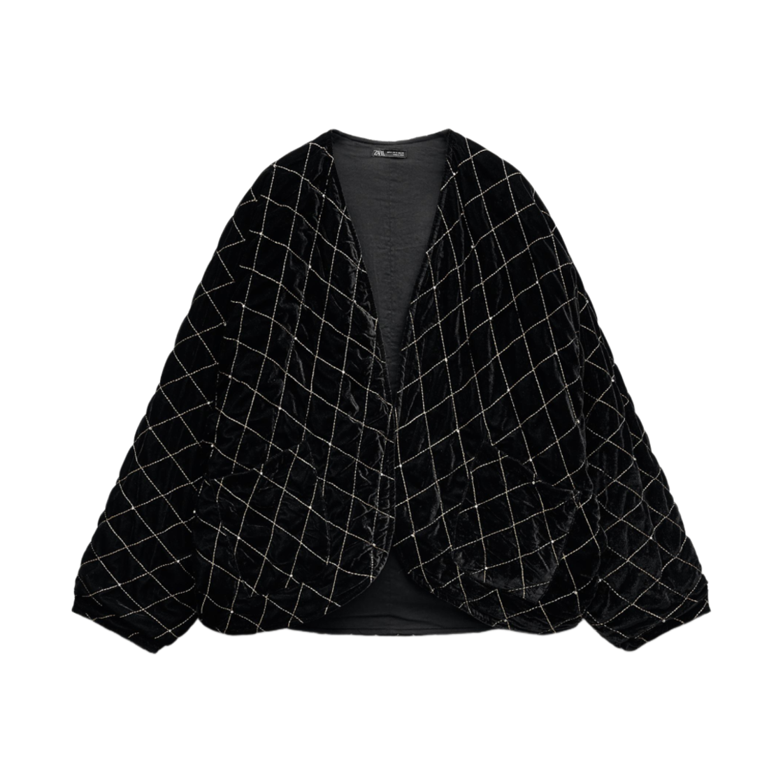 (W) 자라 벨벳 기모노 메탈릭 스레드 앤 글리터 블랙((W) Zara Velvet Kimono with Metallic Thread and Glitter Black)