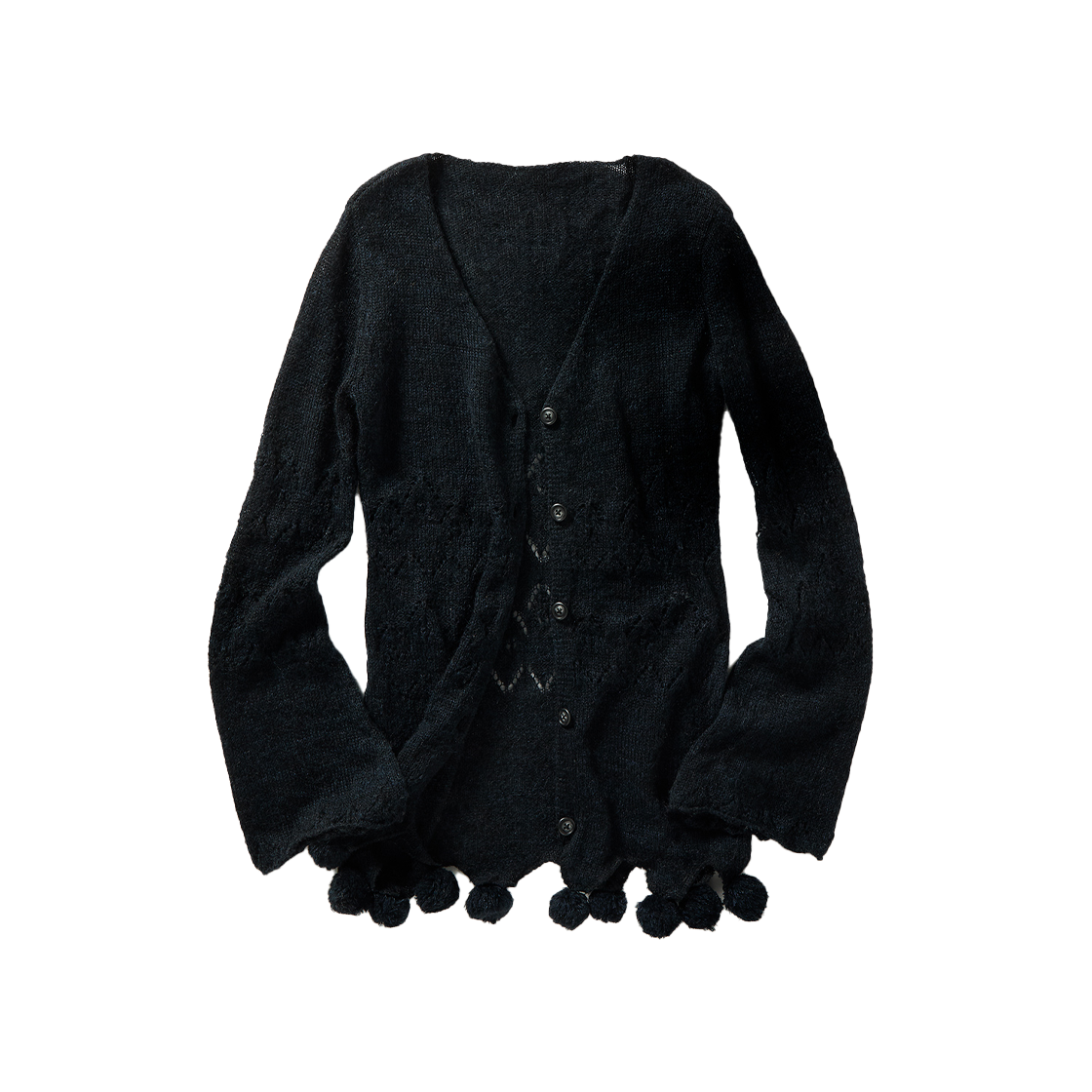 퍼버즈 우먼 폼폼 모헤어 니트 가디건 네이비 - 25FW(Perverze Women Pom Pom Mohair Knit Cardigan Navy - 25FW)