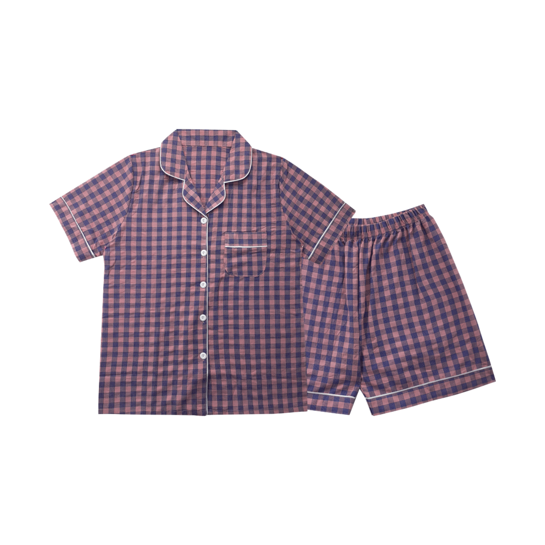 A-WJC-PK (W) AONE Jeans Check Short Sleeve Pajamas Set Pink