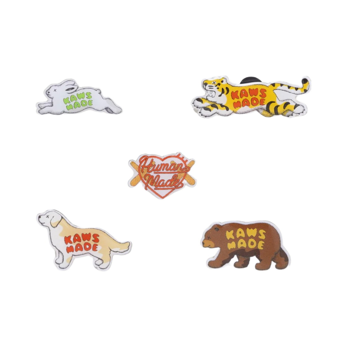 휴먼 메이드 x 카우스 핀 배지 세트 실버 (5개 세트)(Human Made x Kaws Pin Badge Set Silver (Set of 5))