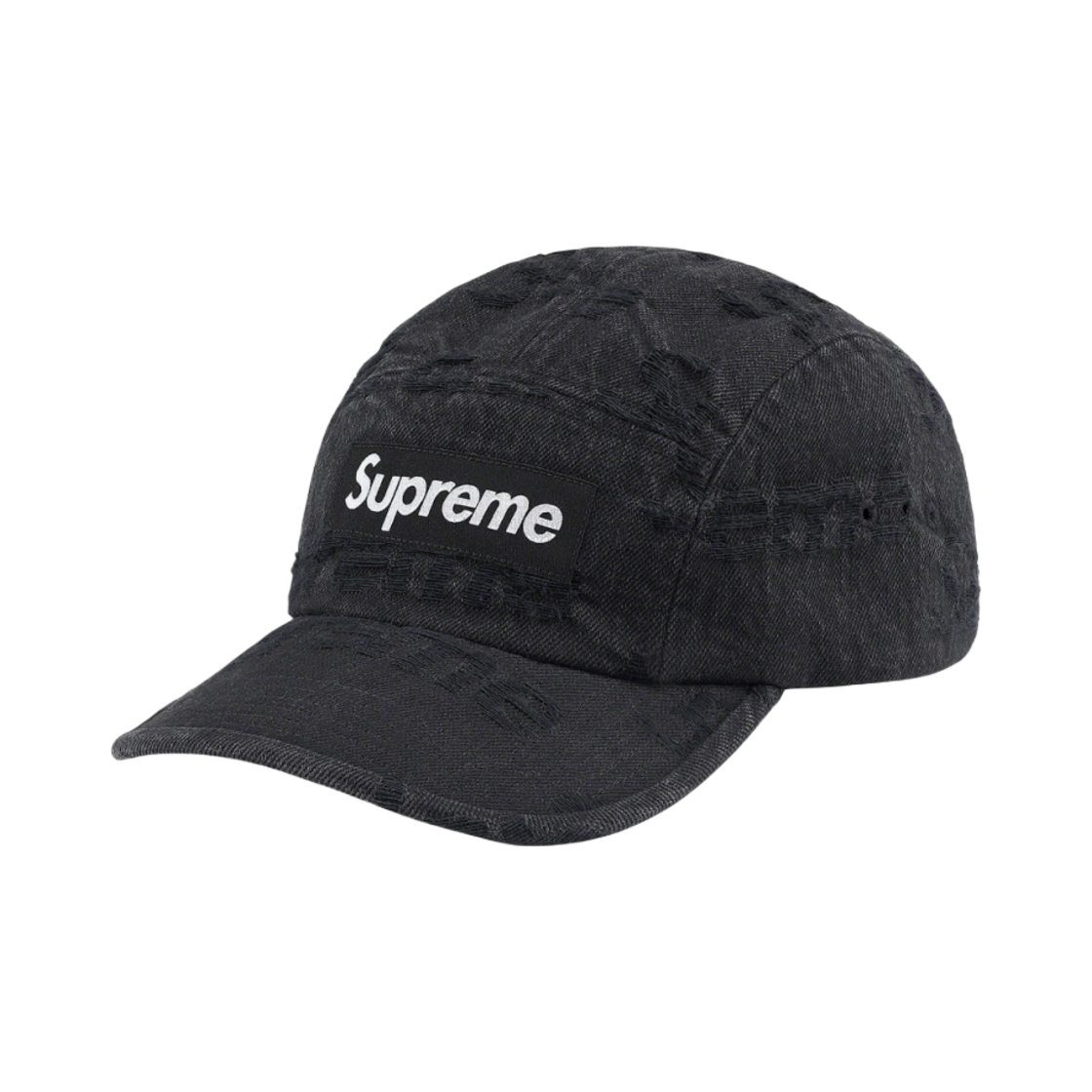 슈프림 프레이드 로고 데님 캠프캡 블랙 - 21SS