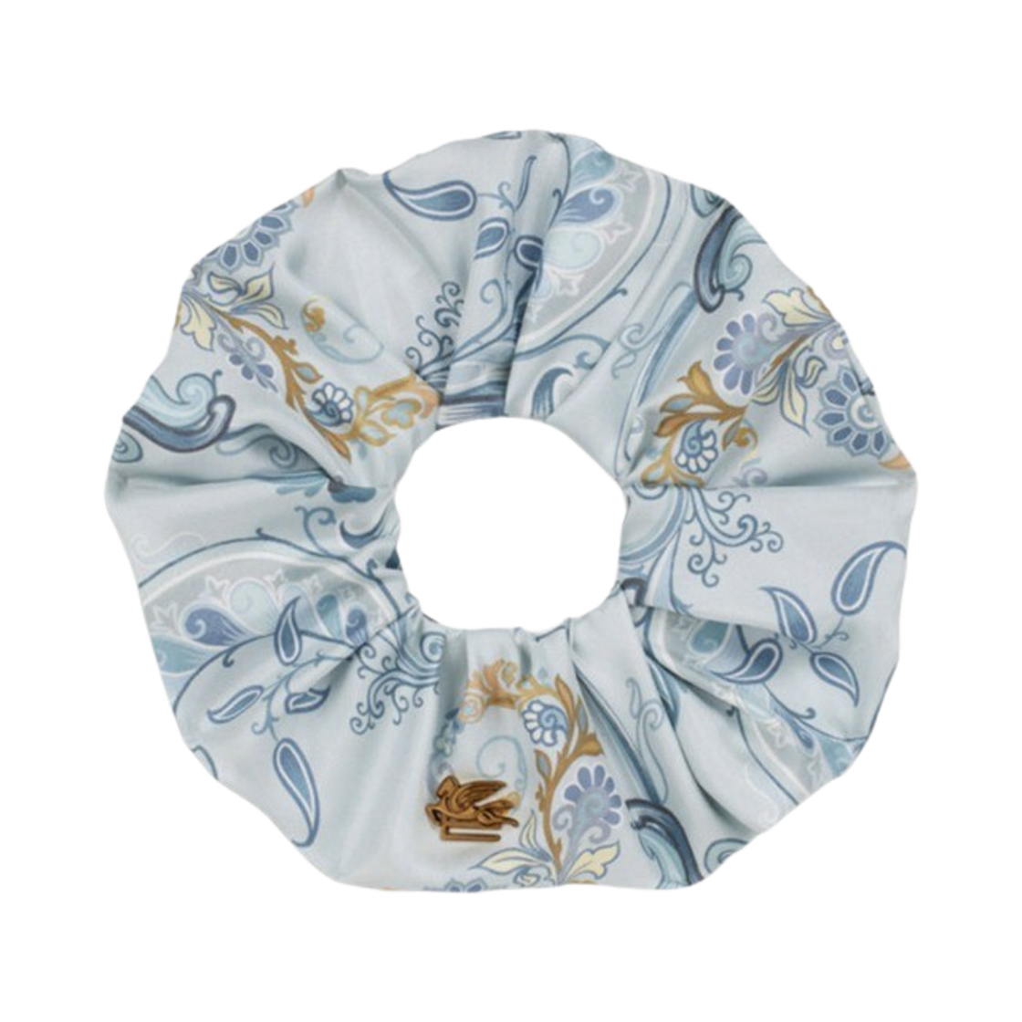 (W) 에트로 페가소 디테일 프린트 실크 헤어 타이 라이트 블루((W) Etro Pegaso Detail Print Silk Hair Tie Light Blue)