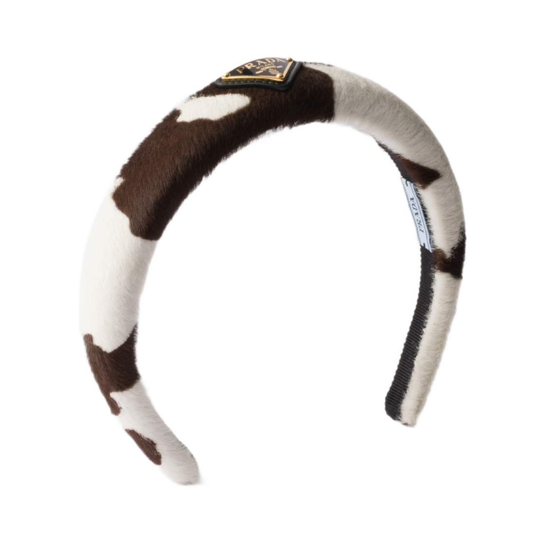 (W) 프라다 프린티드 레더 헤드밴드 화이트 다크 브라운((W) Prada Printed Leather Headband White Dark Brown)