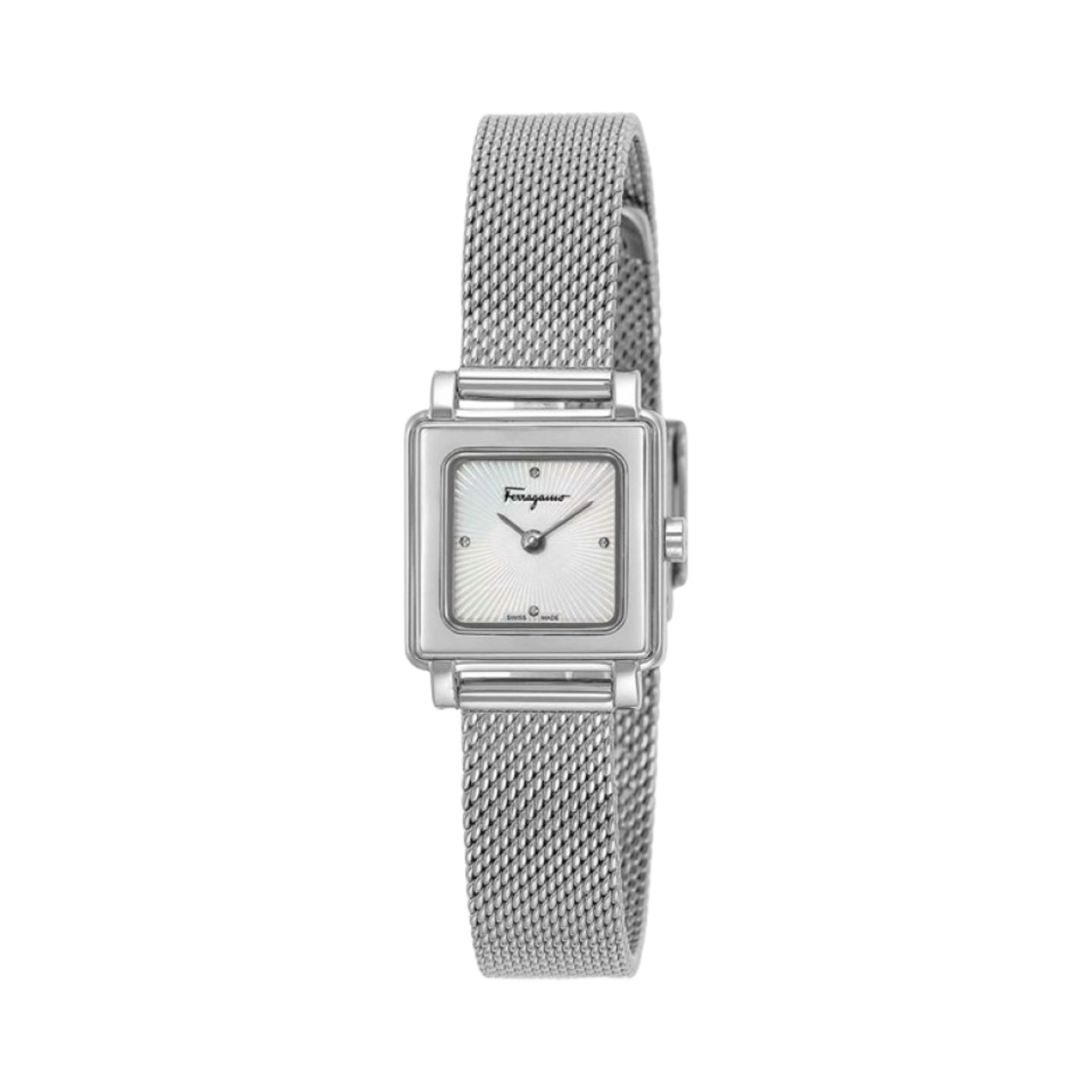 (W) 페라가모 스퀘어 쿼츠 20mm 스테인리스 스틸 화이트((W) Ferragamo Square Quartz 20mm Stainless Steel White)