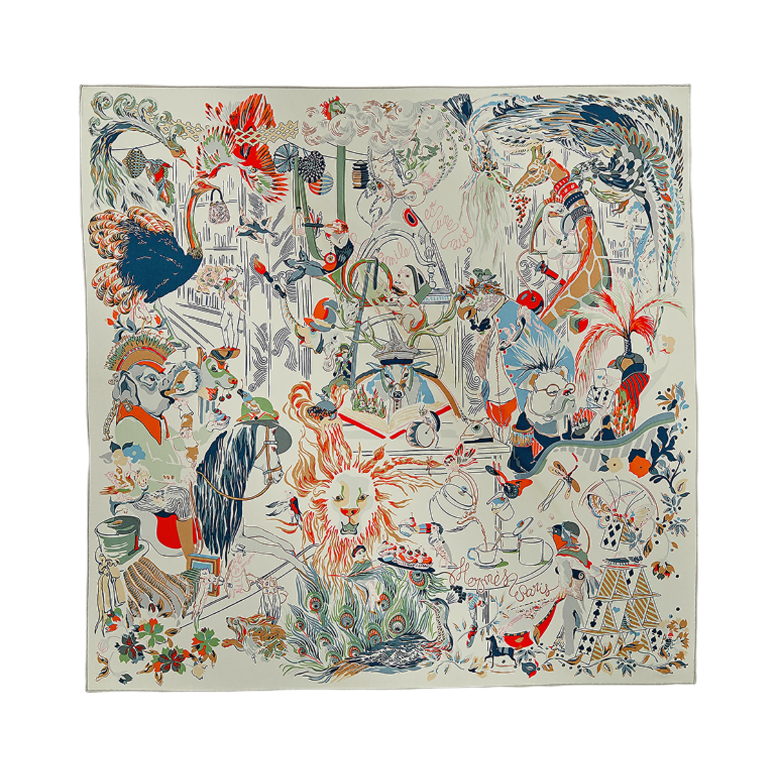 H004162S04 (W) Hermes Stately Wheels Scarf 90 Argent Orange Vert