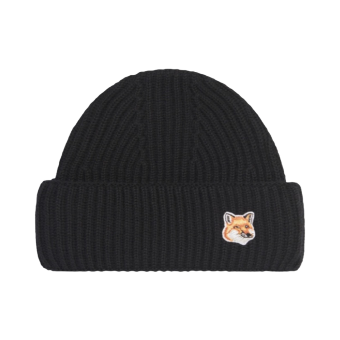 메종 키츠네 폭스 헤드 패치 립드 비니 블랙(Maison Kitsune Fox Head Patch Ribbed Beanie Black)