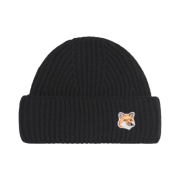Maison Kitsune Fox Head Patch Ribbed Beanie Black