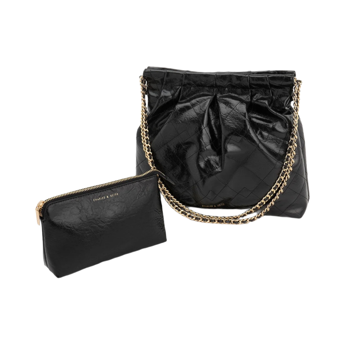 찰스앤키스 듀오 더블 체인 라지 호보백 블랙(Charles & Keith Duo Double Chain Large Hobo Bag Black) - 2